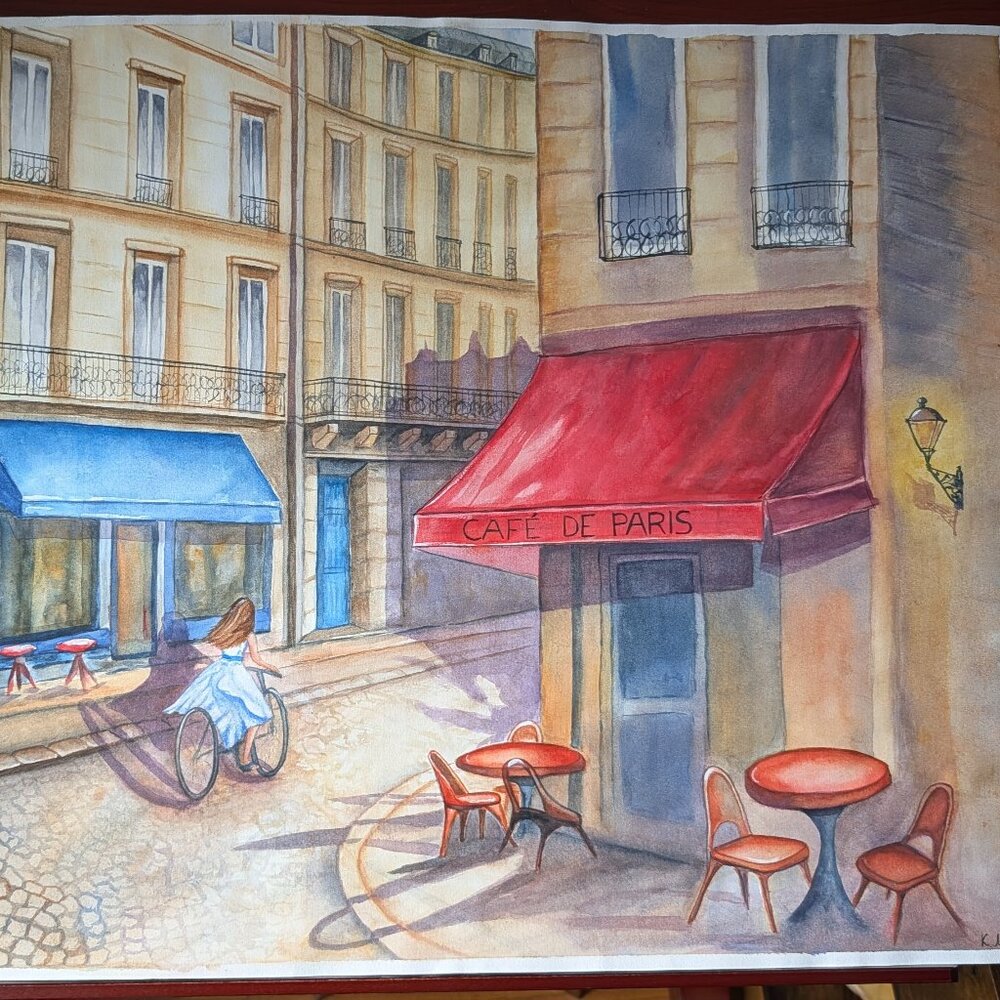 Café de Paris - Large Original Watercolor Painting (29"x21") - Parisian Street - Picture 9 of 9